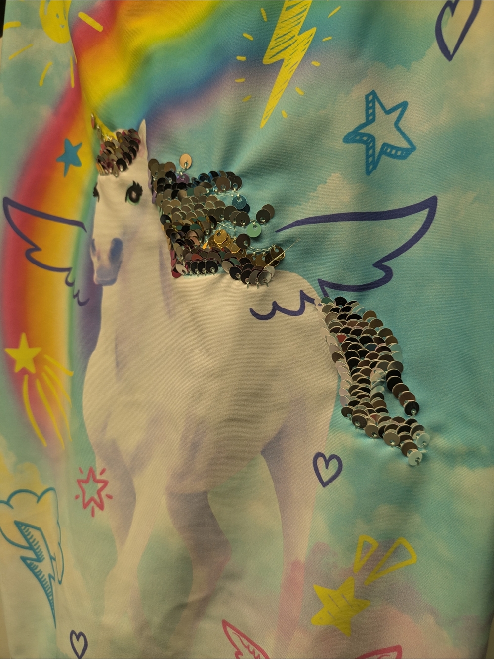Girls LG 10/12 Rainbow Pegasus Flip Sequin One-Piece Swimsuit Wonder Nation New - Picture 3 of 6